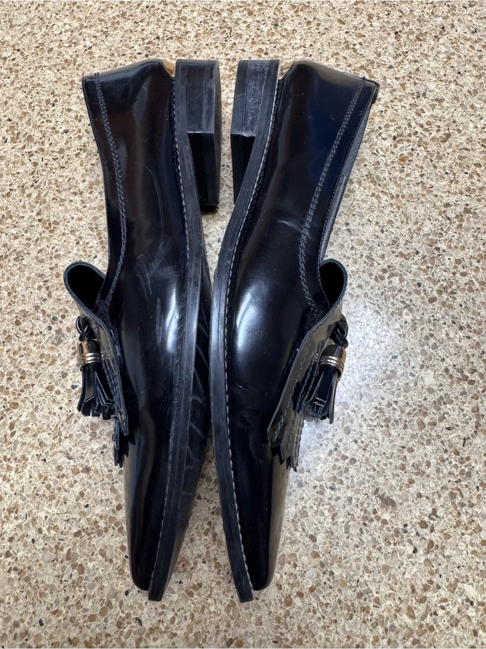 Stuart Weitzman Black Patent Tassel Loafers for Men